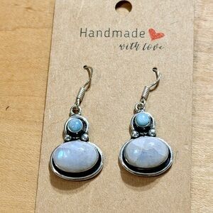 Super Cute Moontone w/Larimar Accent Earrings - 925 Plated/Stamped